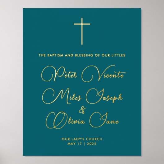 Eenvoudige Stijlvolle Blauwgroen Religieuze Drieli Folie Afdrukken (Voorkant)