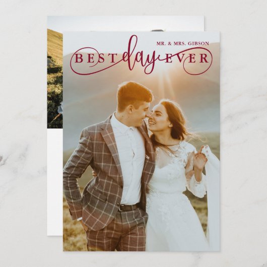 Eenvoudige stijlvolle Bourgogne Beste Dag Ooit 2 F Bedankkaart (Voorkant / Achterkant)