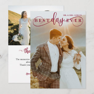 Eenvoudige stijlvolle Bourgogne Beste Dag Ooit 2 F Bedankkaart