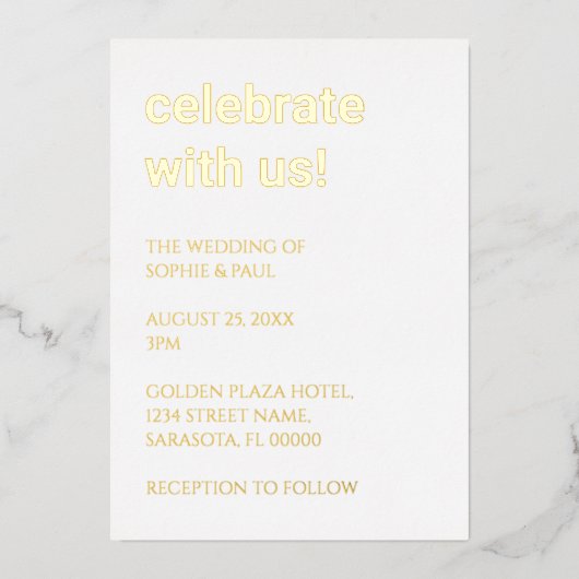Eenvoudige stijlvolle bruiloft Folie uitnodiging (Voorkant)