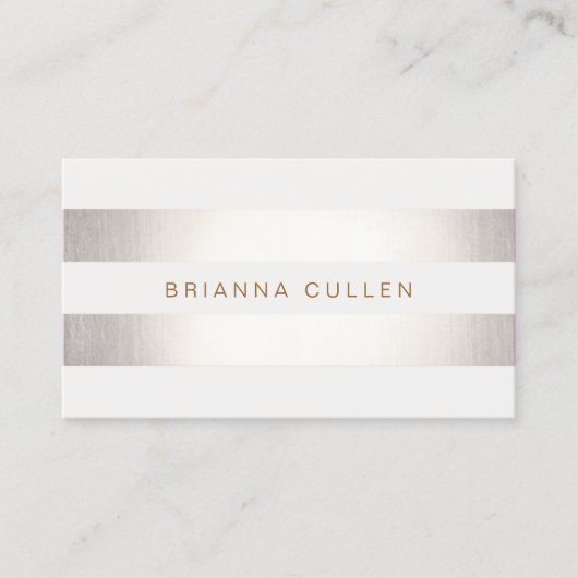 Eenvoudige stijlvolle FAUX Silver en White Striped Visitekaartje (Voorkant)