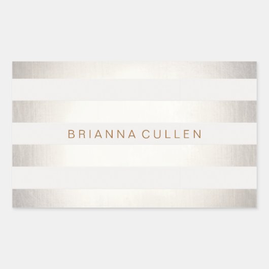 Eenvoudige stijlvolle FAUX Silver en White Stripes Rechthoekige Sticker (Voorkant)