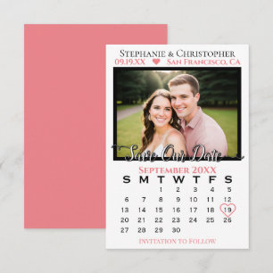 Eenvoudige stijlvolle foto- en kalender Koraalroze Save The Date