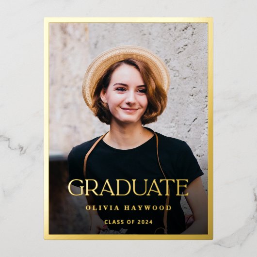 Eenvoudige stijlvolle foto gouden afstudeerfeest folie uitnodiging briefkaart (Voorkant)