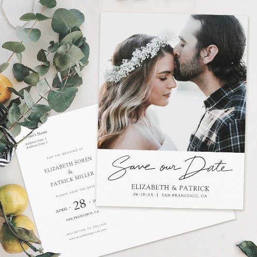 Eenvoudige stijlvolle foto Save the Date Wedding Uitnodiging Briefkaart