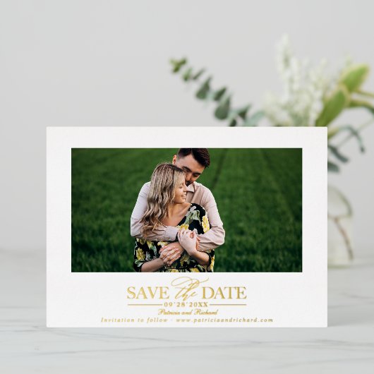 Eenvoudige stijlvolle foto trouwkaart uitnodiging (Staand Voorkant)