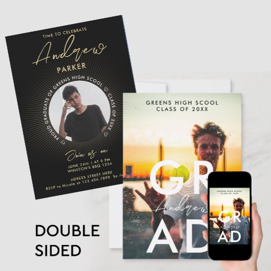 Eenvoudige, stijlvolle foto van zwart Afstuderen Aankondiging