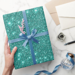 Eenvoudige Stijlvolle Glam Turquoise Sparkling Gli Cadeaupapier