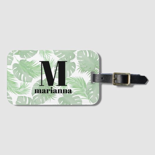 Eenvoudige stijlvolle, groene, tropische palmblade bagagelabel (Voorkant (horizontaal))
