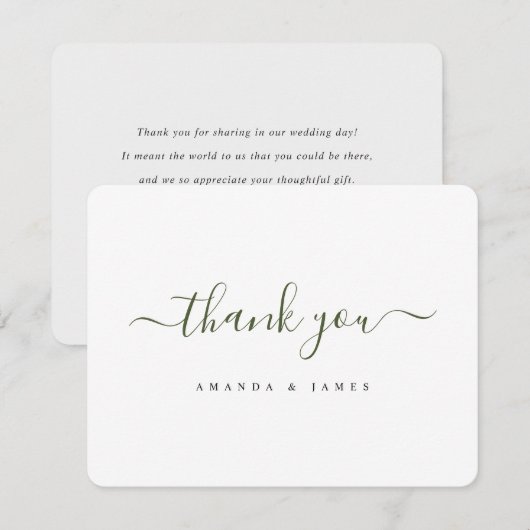 Eenvoudige stijlvolle moderne groene script bruilo bedankkaart (Voorkant / Achterkant)