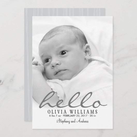 Eenvoudige, stijlvolle, moderne Hallo Baby geboort Aankondiging (Voorkant / Achterkant)