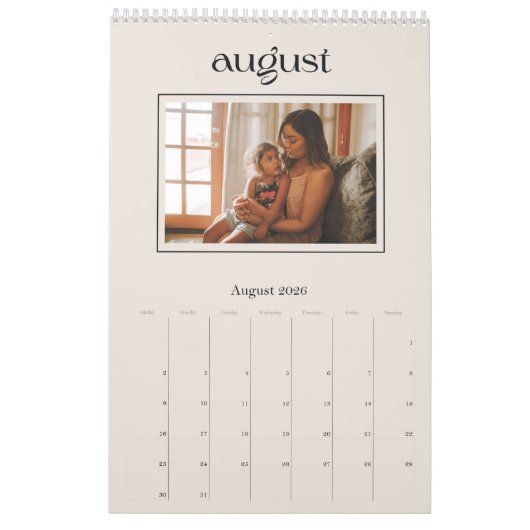 Eenvoudige stijlvolle moderne kalender (Aug 2026)