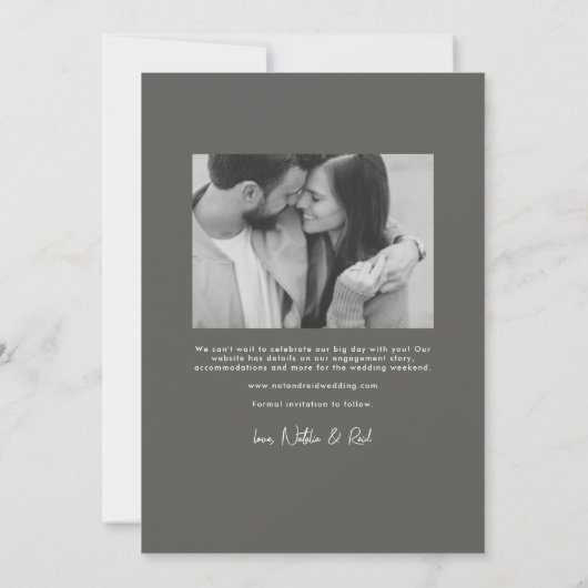 Eenvoudige stijlvolle moderne verticale foto save the date (Achterkant)