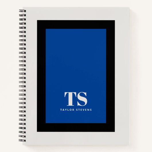Eenvoudige stijlvolle monogram kleurblok blauw notitieboek (Voorkant)