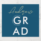 Eenvoudige stijlvolle Navy Blue Afstudeerder Moder Sparkling Wijnetiket (Enkel label)