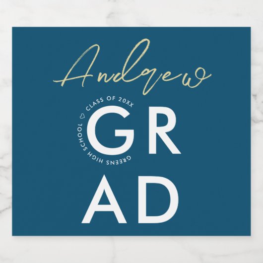 Eenvoudige stijlvolle Navy Blue Afstudeerder Moder Sparkling Wijnetiket (Enkel label)