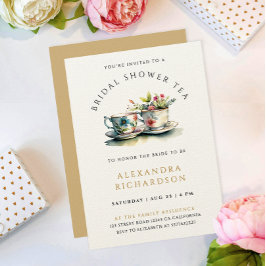 Eenvoudige Stijlvolle Pastel Gold Bridal Tea Water Kaart