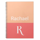 Eenvoudige Stijlvolle Perzik Monogram Naam Notitieboek (Voorkant)