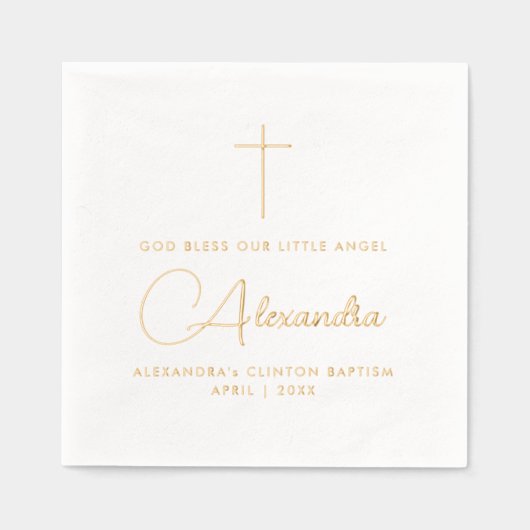 Eenvoudige Stijlvolle Religieuze Doop Kruisnamensc Folie Servetten (Voorkant)
