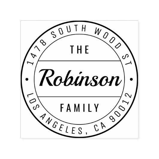 Eenvoudige stijlvolle ronde familienaam retouradre  zelfinktende stempel (Design)