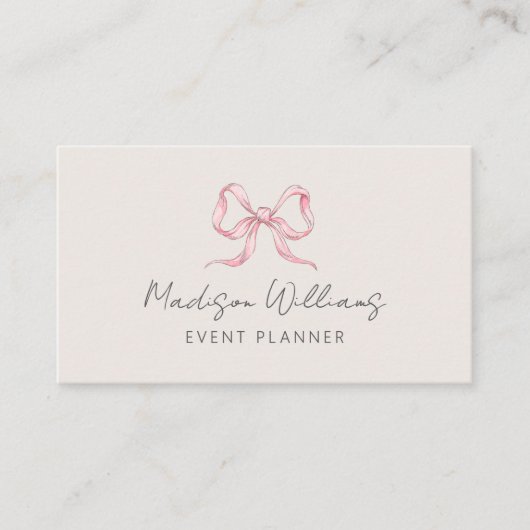 Eenvoudige stijlvolle roze boog handgeschreven scr visitekaartje (Voorkant)