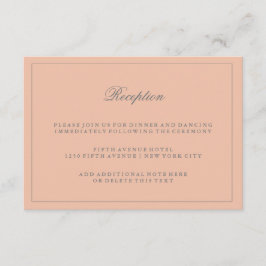 Eenvoudige stijlvolle roze roze huwelijksreceptie informatiekaartje