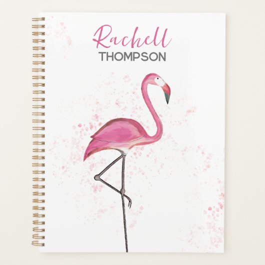 Eenvoudige Stijlvolle Roze Waterverf van Flamingo Planner (Voorkant)