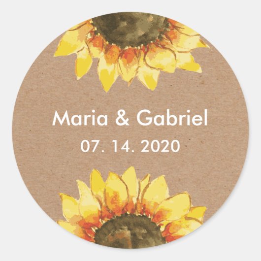 Eenvoudige stijlvolle rustieke zonnebloem. Geperso Ronde Sticker (Voorkant)