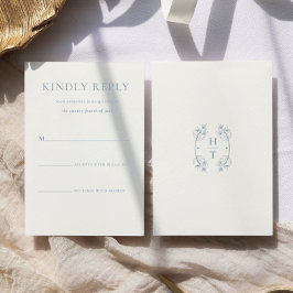 Eenvoudige Stijlvolle Stoffige Blauwe Monogram For RSVP Kaartje