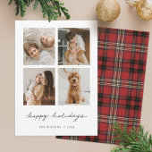 Eenvoudige stijlvolle Tartan Plaid Back Multi Foto Feestdagenkaart