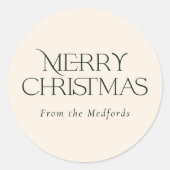 Eenvoudige stijlvolle vrolijke kerst | Groen ivoor Ronde Sticker (Voorkant)