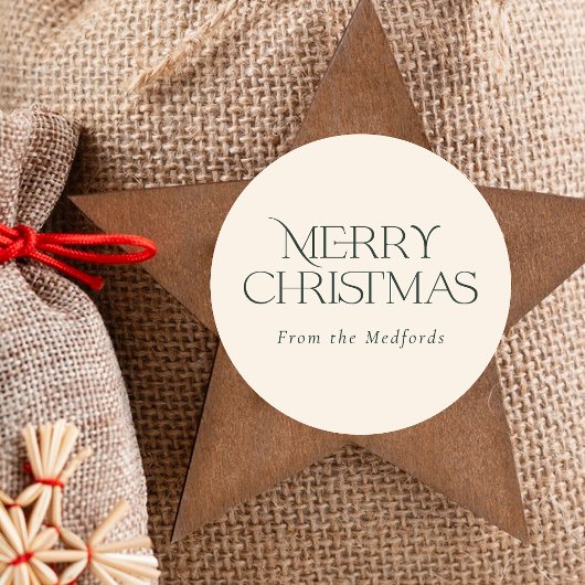 Eenvoudige stijlvolle vrolijke kerst | Groen ivoor Ronde Sticker