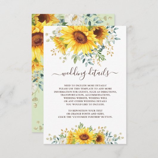 Eenvoudige stijlvolle Waterverf - Zonnebloem - det Informatiekaartje (Voorkant / Achterkant)