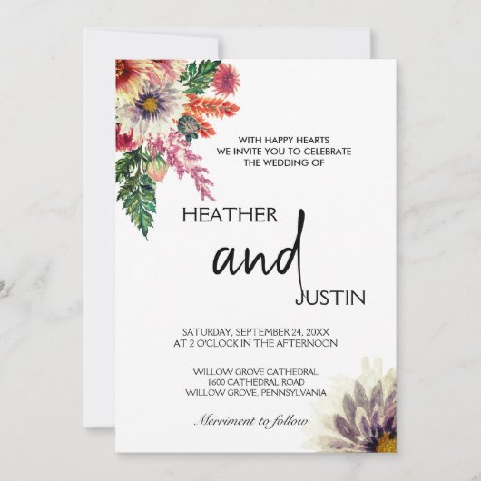 Eenvoudige stijlvolle weidebloemen kaart (Voorkant)