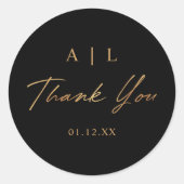 Eenvoudige stijlvolle zwart en gouden bruiloft dan ronde sticker (Voorkant)