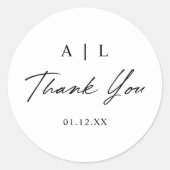 Eenvoudige stijlvolle zwart-wit bruiloft dank u ronde sticker (Voorkant)