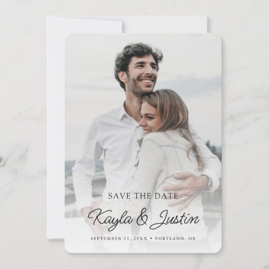 Eenvoudige Stijlvolle Zwarte Tekst Foto Sla de Dat Save The Date (Voorkant)