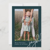 Eenvoudige Stippen Blauwgroen vrolijk script Elega Feestdagenkaart (Voorkant)