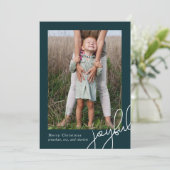 Eenvoudige Stippen Blauwgroen vrolijk script Elega Feestdagenkaart (Staand voorkant)