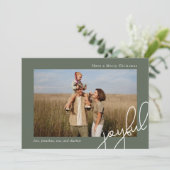 Eenvoudige Stippen Groen Vrolijk Script Elegante F Feestdagenkaart (Staand voorkant)