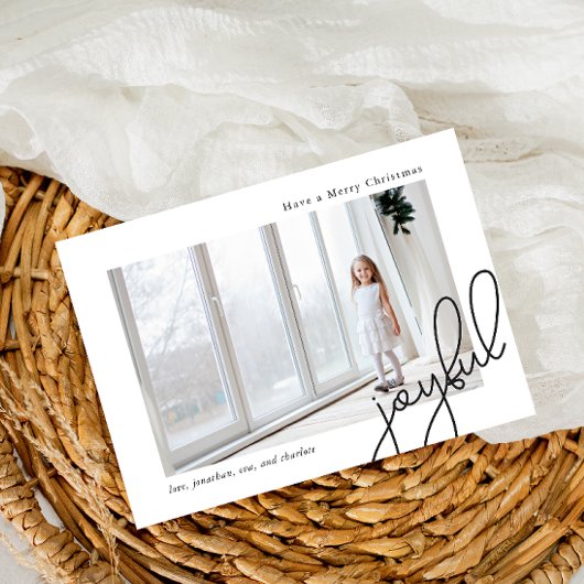 Eenvoudige Stippen Zwart Joyful Script Elegant Fot Feestdagenkaart