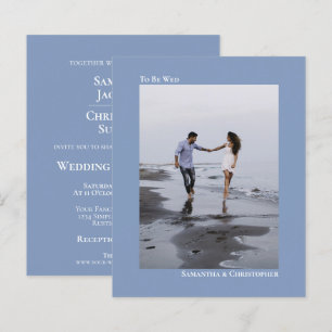 Eenvoudige Stof Blauw BUDGET Trouwfoto Uitnodiging