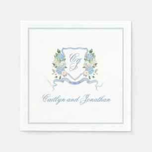 Eenvoudige Stof Blauw Monogram Wapen Huwelijk Servet