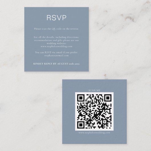 Eenvoudige Stof Blauw QR Code RSVP Informatiekaartje (Voorkant / Achterkant)