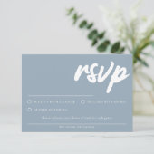 Eenvoudige Stof Blauw RSVP kaart Met Keuze Menu (Staand voorkant)