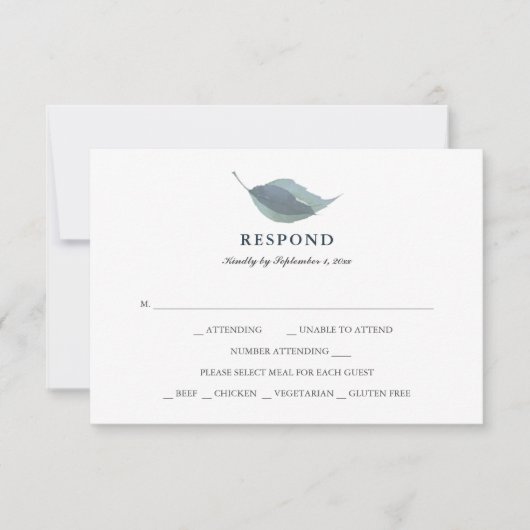 Eenvoudige Stof Blauwgroene Begroeiing Maaltijdkeu RSVP Kaartje (Voorkant)