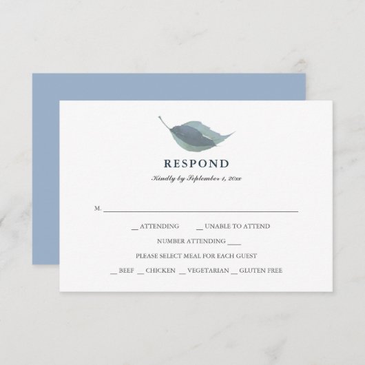 Eenvoudige Stof Blauwgroene Begroeiing Maaltijdkeu RSVP Kaartje (Voorkant / Achterkant)