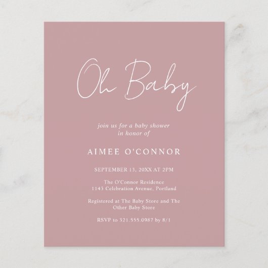 Eenvoudige Stof Roze Budget Baby Shower Uitnodigin (Voorkant)