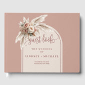 Eenvoudige Stof Roze Pampas Rozen Boho Boog Bruilo Gastenboek (Voorkant)