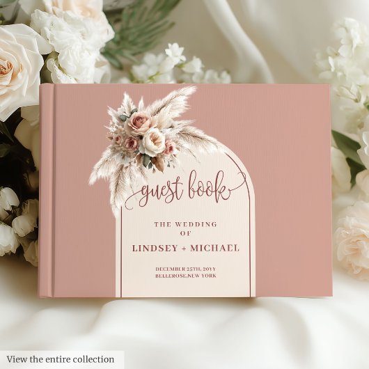 Eenvoudige Stof Roze Pampas Rozen Boho Boog Bruilo Gastenboek